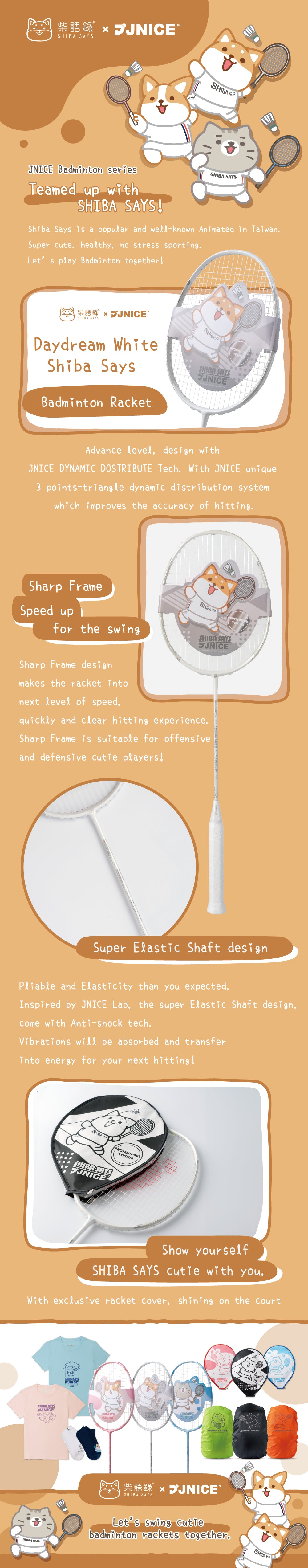 JNICE Shiba Says Dreamday White PRO Badminton Racket