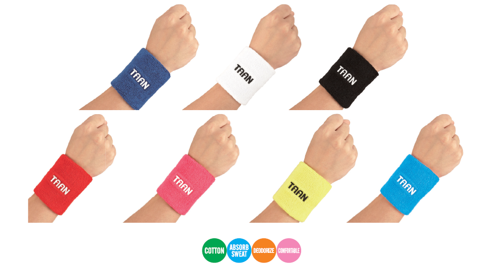 Long sweat proof wrist band Black Badminton Tennis Sports